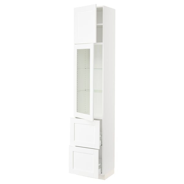 SEKTION / MAXIMERA Gabinete alto+prta vidrio/2cjn/1pt, blanco Enköping/blanco efecto madera, 18x15x90 "