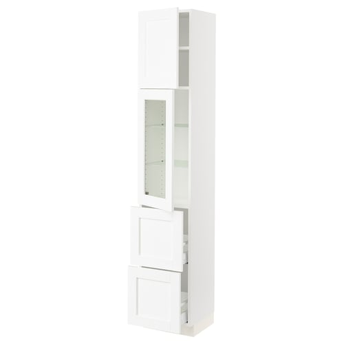 SEKTION / MAXIMERA Gabinete alto+prta vidrio/2cjn/1pt, blanco Enköping/blanco efecto madera, 15x15x80 "
