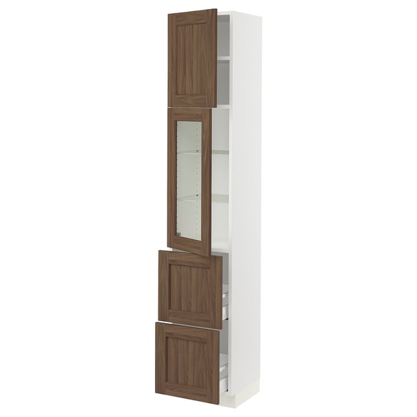 SEKTION / MAXIMERA Gabinete alto+prta vidrio/2cjn/1pt, blanco Enköping/marrón efecto de nogal, 15x15x80 "