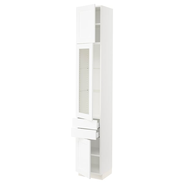 SEKTION / MAXIMERA Gabinete alto+pt vidrio/2 cjn/2 pt, blanco Enköping/blanco efecto madera, 15x15x90 "