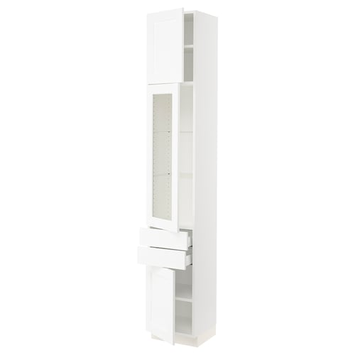 SEKTION / MAXIMERA Gabinete alto+pt vidrio/2 cjn/2 pt, blanco Enköping/blanco efecto madera, 15x15x90 "