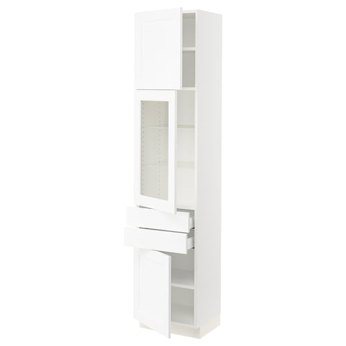 SEKTION / MAXIMERA Gabinete alto+pt vidrio/2 cjn/2 pt, blanco Enköping/blanco efecto madera, 18x15x80 "