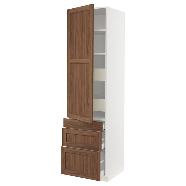 SEKTION / MAXIMERA Gabinete alto+puerta/3 frnt/5 cjn, blanco Enköping/marrón efecto de nogal, 24x24x90 "