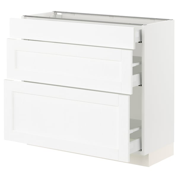 SEKTION / MAXIMERA Gabinete bajo+2 cajones, blanco Enköping/blanco efecto madera, 36x15x30 "