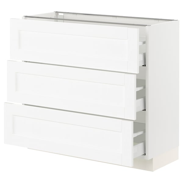 SEKTION / MAXIMERA Gabinete bajo+2 cajones, blanco Enköping/blanco efecto madera, 36x15x30 "