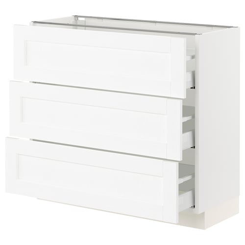 SEKTION / MAXIMERA Gabinete bajo+2 cajones, blanco Enköping/blanco efecto madera, 36x15x30 "