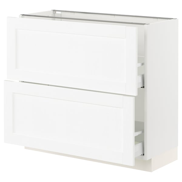 SEKTION / MAXIMERA Gabinete bajo+2 cajones, blanco Enköping/blanco efecto madera, 36x15x30 "