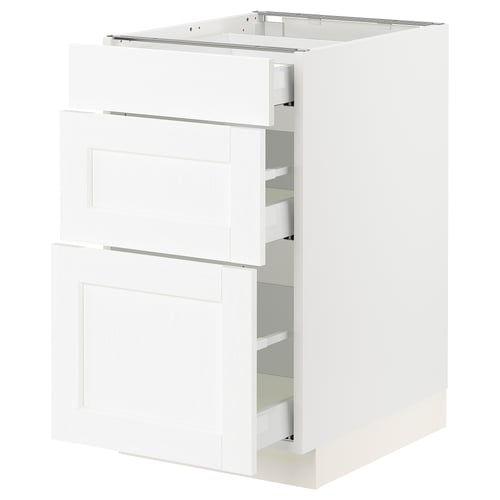 SEKTION / MAXIMERA Gabinete bajo+2 cajones, blanco Enköping/blanco efecto madera, 18x24x30 "