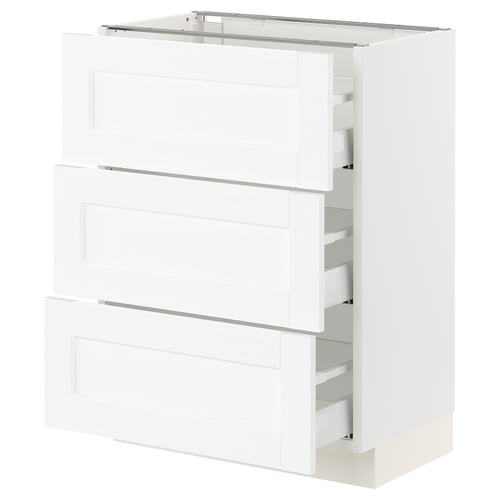 SEKTION / MAXIMERA Gabinete bajo+2 cajones, blanco Enköping/blanco efecto madera, 24x15x30 "