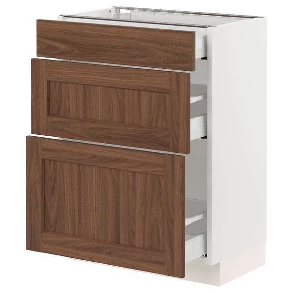 SEKTION / MAXIMERA Gabinete bajo+2 cajones, blanco Enköping/marrón efecto de nogal, 24x15x30 "