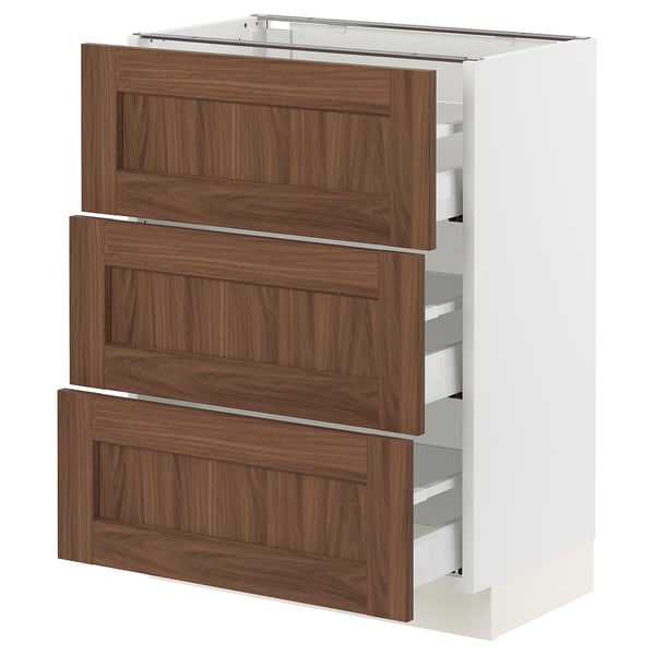 SEKTION / MAXIMERA Gabinete bajo+2 cajones, blanco Enköping/marrón efecto de nogal, 24x15x30 "