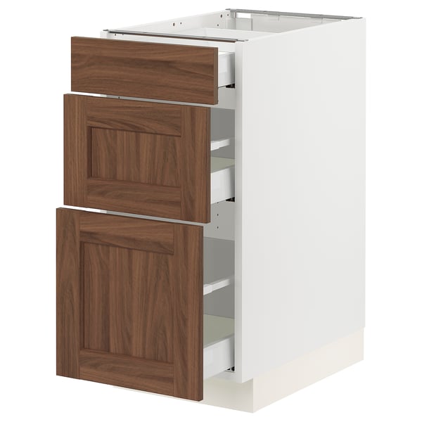 SEKTION / MAXIMERA Gabinete bajo+2 cajones, blanco Enköping/marrón efecto de nogal, 15x24x30 "