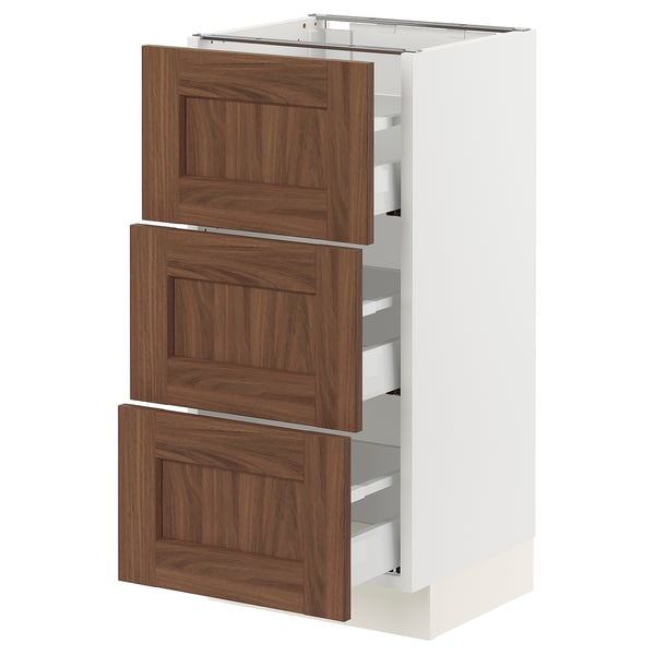 SEKTION / MAXIMERA Gabinete bajo+2 cajones, blanco Enköping/marrón efecto de nogal, 15x15x30 "
