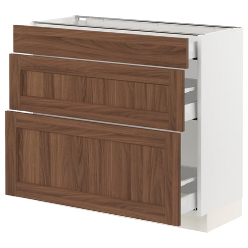 SEKTION / MAXIMERA Gabinete bajo+2 cajones, blanco Enköping/marrón efecto de nogal, 36x15x30 "