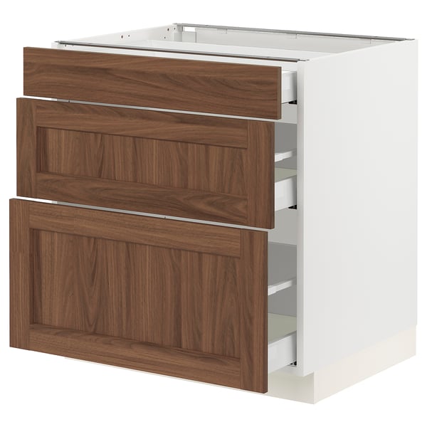 SEKTION / MAXIMERA Gabinete bajo+2 cajones, blanco Enköping/marrón efecto de nogal, 30x24x30 "