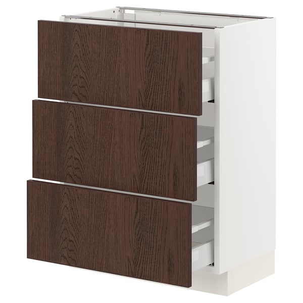 SEKTION / MAXIMERA Gabinete bajo+2 cajones, blanco/Sinarp marrón, 24x15x30 "