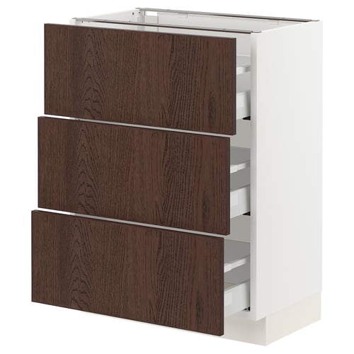 SEKTION / MAXIMERA Gabinete bajo+2 cajones, blanco/Sinarp marrón, 24x15x30 "