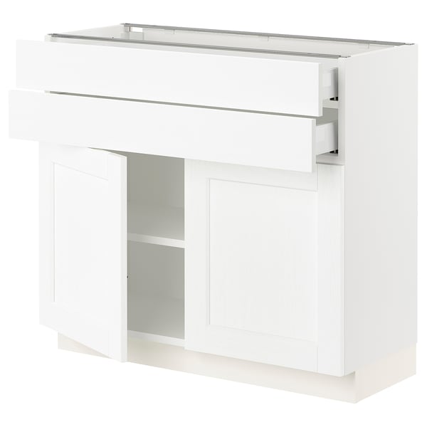 SEKTION / MAXIMERA Gabinete bajo+2 puertas/2 cajones, blanco Enköping/blanco efecto madera, 36x15x30 "
