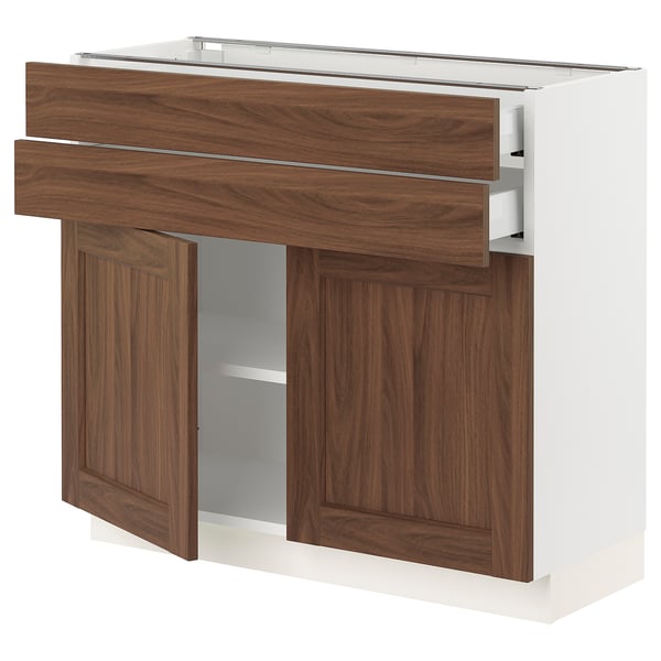 SEKTION / MAXIMERA Gabinete bajo+2 puertas/2 cajones, blanco Enköping/marrón efecto de nogal, 36x15x30 "