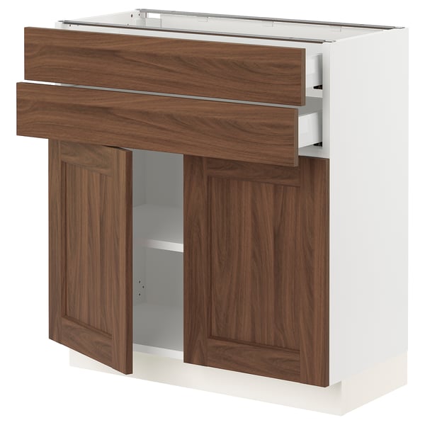 SEKTION / MAXIMERA Gabinete bajo+2 puertas/2 cajones, blanco Enköping/marrón efecto de nogal, 30x15x30 "