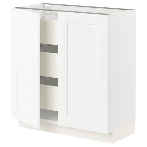 SEKTION / MAXIMERA Gabinete bajo+2 puertas/3 cajones, blanco Enköping/blanco efecto madera, 30x15x30 "