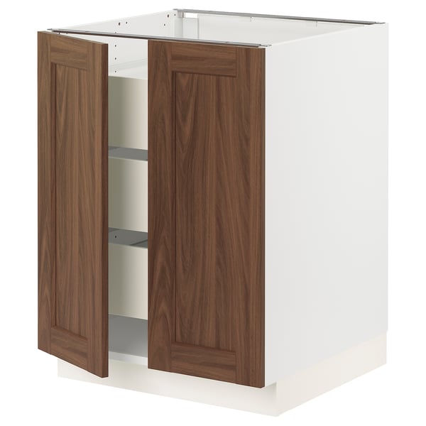 SEKTION / MAXIMERA Gabinete bajo+2 puertas/3 cajones, blanco Enköping/marrón efecto de nogal, 24x24x30 "