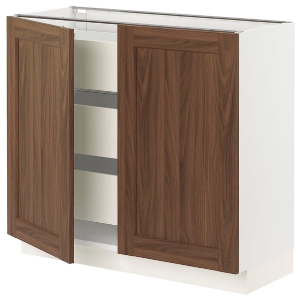 SEKTION / MAXIMERA Gabinete bajo+2 puertas/3 cajones, blanco Enköping/marrón efecto de nogal, 36x15x30 "