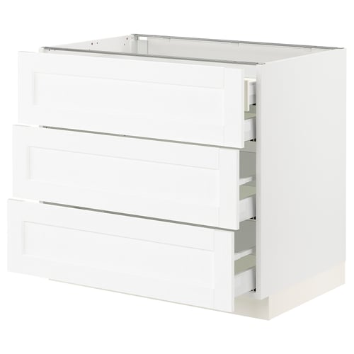 SEKTION / MAXIMERA Gabinete bajo+3 frentes/4 cajones, blanco Enköping/blanco efecto madera, 36x24x30 "