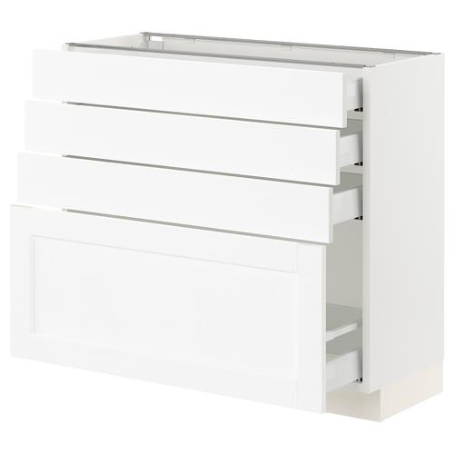 SEKTION / MAXIMERA Gabinete bajo+4 cajones, blanco Enköping/blanco efecto madera, 36x15x30 "