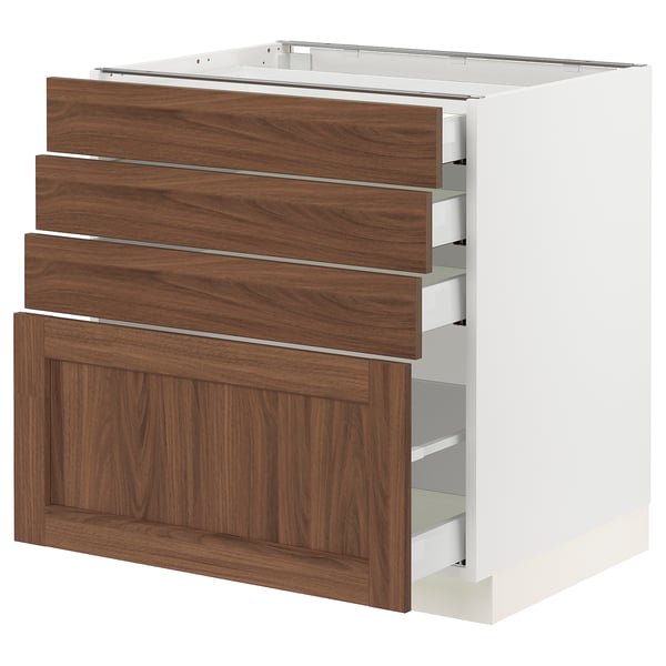 SEKTION / MAXIMERA Gabinete bajo+4 cajones, blanco Enköping/marrón efecto de nogal, 30x24x30 "