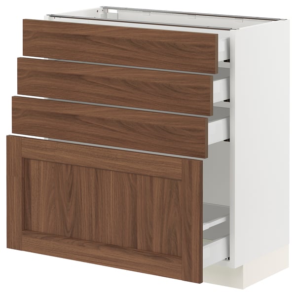 SEKTION / MAXIMERA Gabinete bajo+4 cajones, blanco Enköping/marrón efecto de nogal, 30x15x30 "