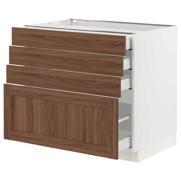 SEKTION / MAXIMERA Gabinete bajo+4 cajones, blanco Enköping/marrón efecto de nogal, 36x24x30 "