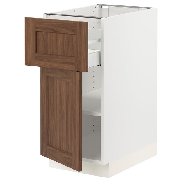 SEKTION / MAXIMERA Gabinete bajo+cajón/puerta, blanco Enköping/marrón efecto de nogal, 15x24x30 "