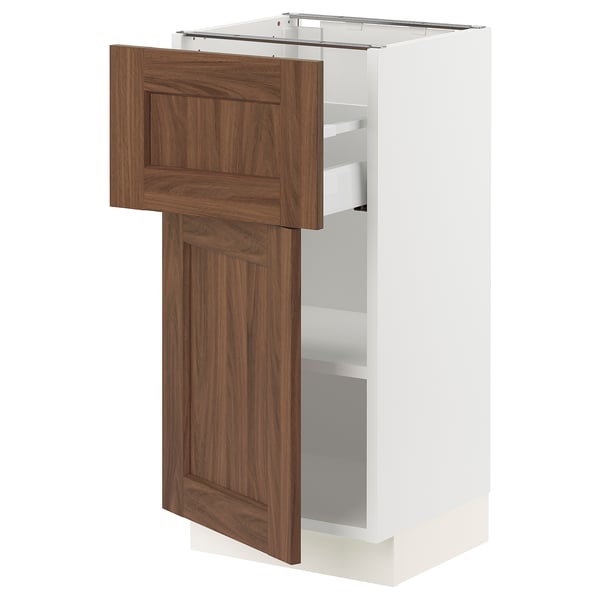 SEKTION / MAXIMERA Gabinete bajo+cajón/puerta, blanco Enköping/marrón efecto de nogal, 15x15x30 "