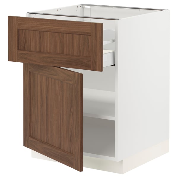 SEKTION / MAXIMERA Gabinete bajo+cajón/puerta, blanco Enköping/marrón efecto de nogal, 24x24x30 "