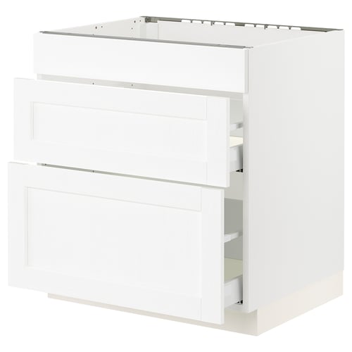 SEKTION / MAXIMERA Gabinete bajo estufa/3 frnt/2 cjn, blanco Enköping/blanco efecto madera, 30x24x30 "