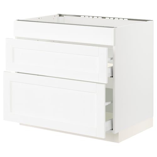 SEKTION / MAXIMERA Gabinete bajo estufa/3 frnt/2 cjn, blanco Enköping/blanco efecto madera, 36x24x30 "
