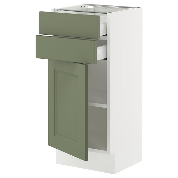 SEKTION / MAXIMERA Gabinete bajo+puerta/2 cajones, blanco/Axstad gris-verde, 15x15x30 "