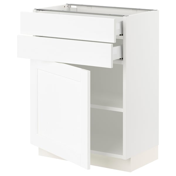 SEKTION / MAXIMERA Gabinete bajo+puerta/2 cajones, blanco Enköping/blanco efecto madera, 24x15x30 "