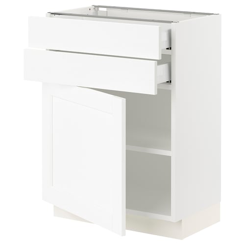 SEKTION / MAXIMERA Gabinete bajo+puerta/2 cajones, blanco Enköping/blanco efecto madera, 24x15x30 "