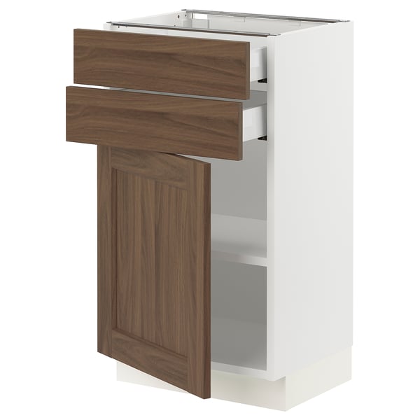SEKTION / MAXIMERA Gabinete bajo+puerta/2 cajones, blanco Enköping/marrón efecto de nogal, 18x15x30 "
