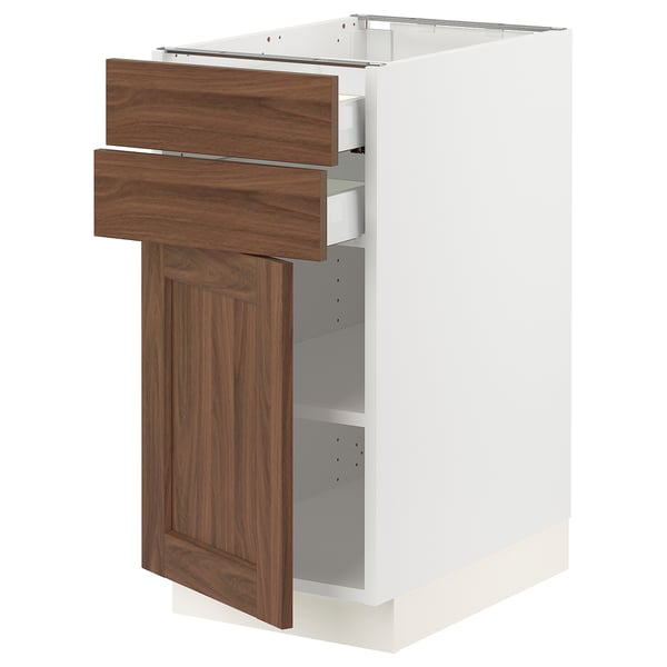 SEKTION / MAXIMERA Gabinete bajo+puerta/2 cajones, blanco Enköping/marrón efecto de nogal, 15x24x30 "