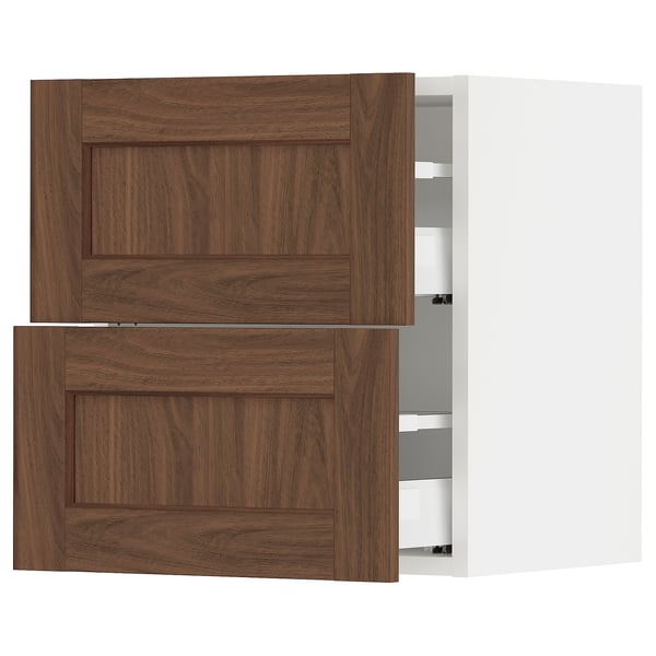 SEKTION / MAXIMERA Gabinete de pared+2 cajones, blanco Enköping/marrón efecto de nogal, 18x15x20 "