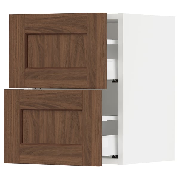SEKTION / MAXIMERA Gabinete de pared+2 cajones, blanco Enköping/marrón efecto de nogal, 15x15x20 "
