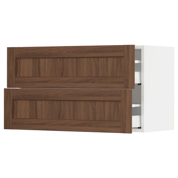 SEKTION / MAXIMERA Gabinete de pared+2 cajones, blanco Enköping/marrón efecto de nogal, 36x15x20 "