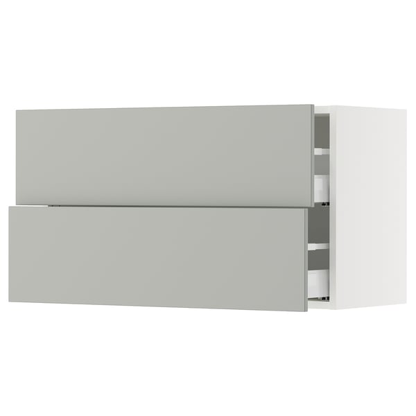 SEKTION / MAXIMERA Gabinete de pared+2 cajones, blanco/Havstorp gris claro, 36x15x20 "
