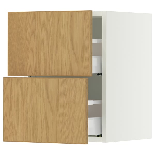 SEKTION / MAXIMERA Gabinete de pared+2 cajones, blanco/Sinarp chapa de roble, 15x15x20 "
