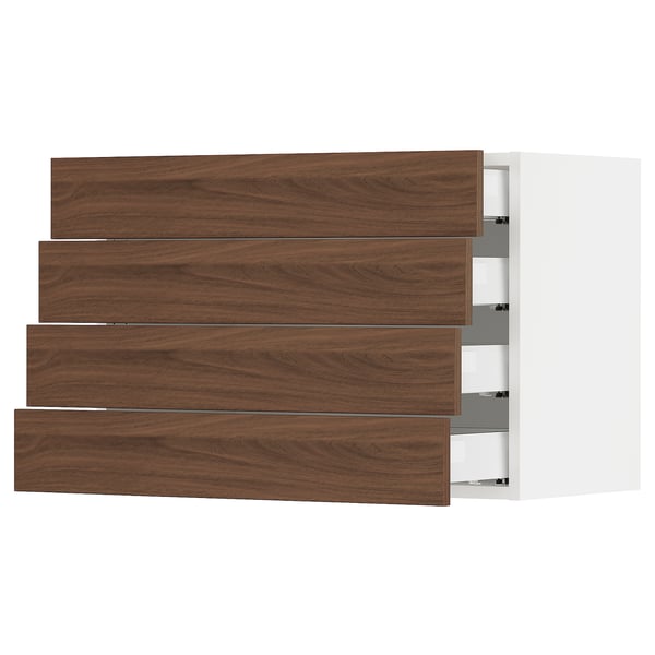 SEKTION / MAXIMERA Gabinete de pared+4 cajones, blanco Enköping/marrón efecto de nogal, 30x15x20 "