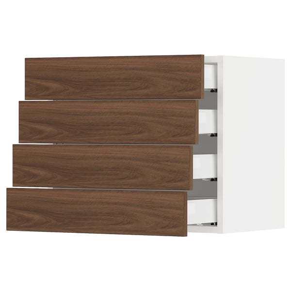 SEKTION / MAXIMERA Gabinete de pared+4 cajones, blanco Enköping/marrón efecto de nogal, 24x15x20 "