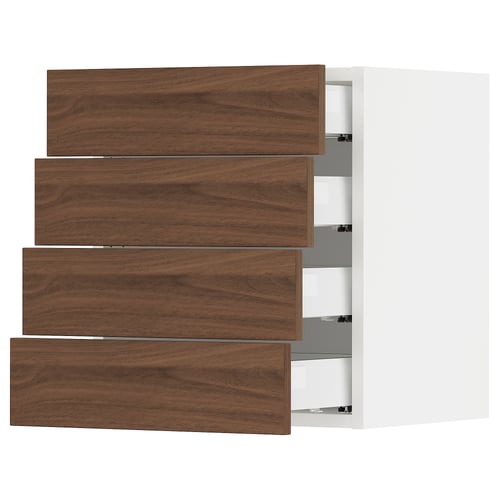 SEKTION / MAXIMERA Gabinete de pared+4 cajones, blanco Enköping/marrón efecto de nogal, 18x15x20 "